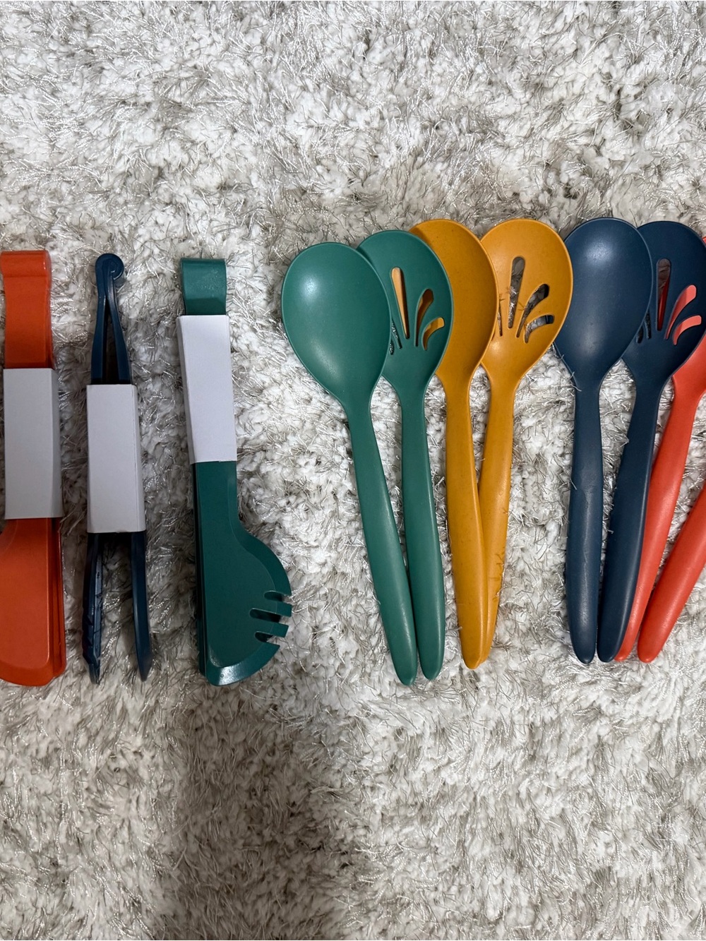 Colorful Serving Spoon and Tongs Set - Green, Mustard, Navy, Red
